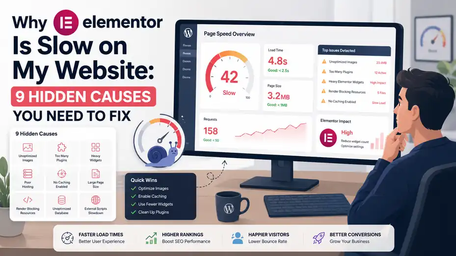 An informative illustration about Why Elementor Is Slow on My Website: 9 Hidden Causes You Need to Fix