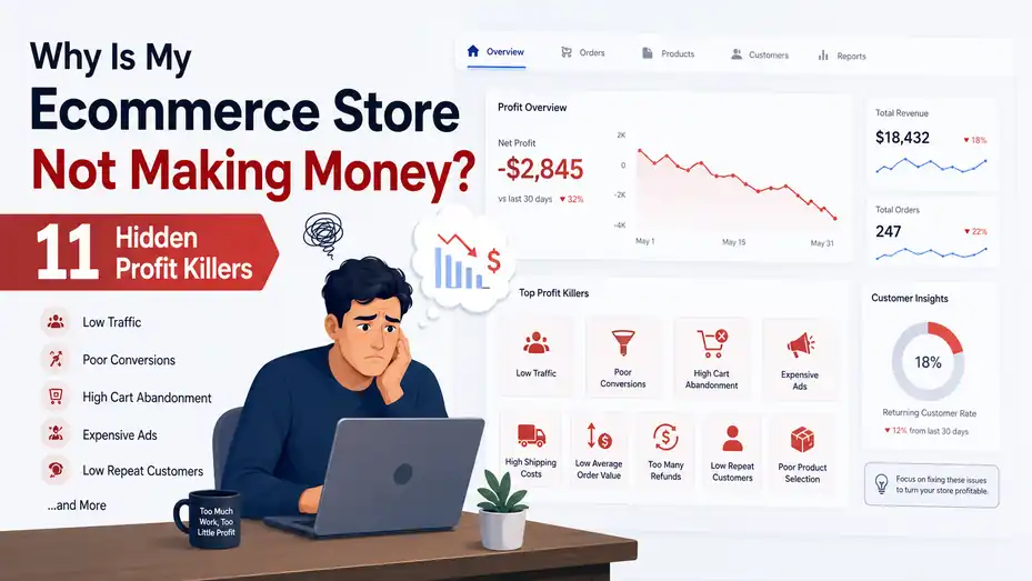 An informative illustration about Why Is My Ecommerce Store Not Making Money? 11 Hidden Profit Killers