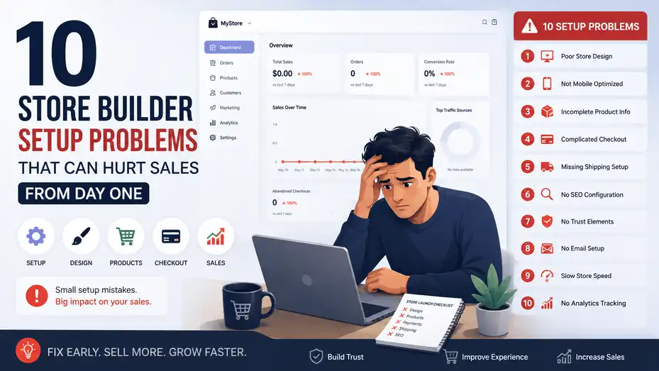 An informative illustration about 10 Store Builder Setup Problems That Can Hurt Sales From Day One