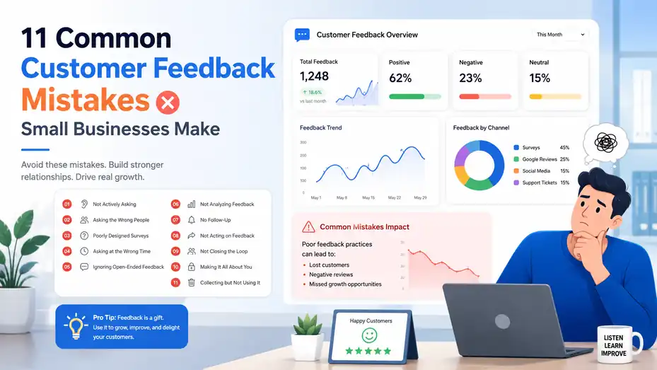 An informative illustration about 11 Common Customer Feedback Mistakes Small Businesses Make