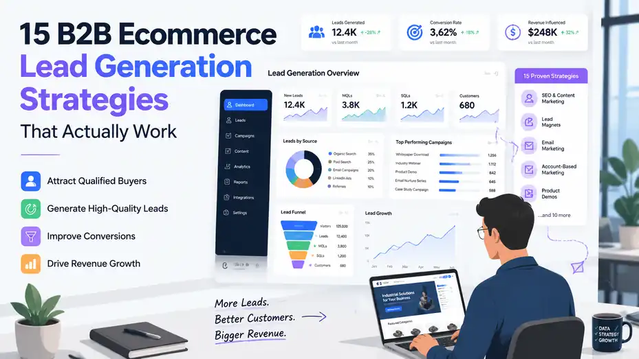 An informative illustration about 15 B2B Ecommerce Lead Generation Strategies That Actually Work