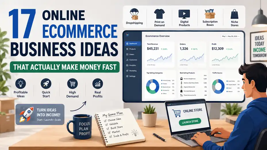 An informative illustration about 17 Online Ecommerce Business Ideas That Actually Make Money Fast