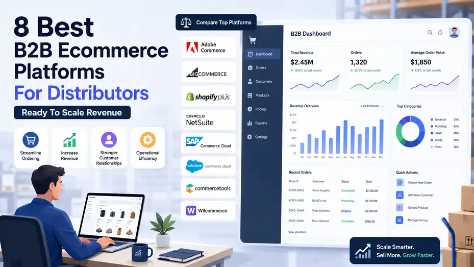 An informative illustration about 8 Best B2B Ecommerce Platforms For Distributors Ready To Scale Revenue