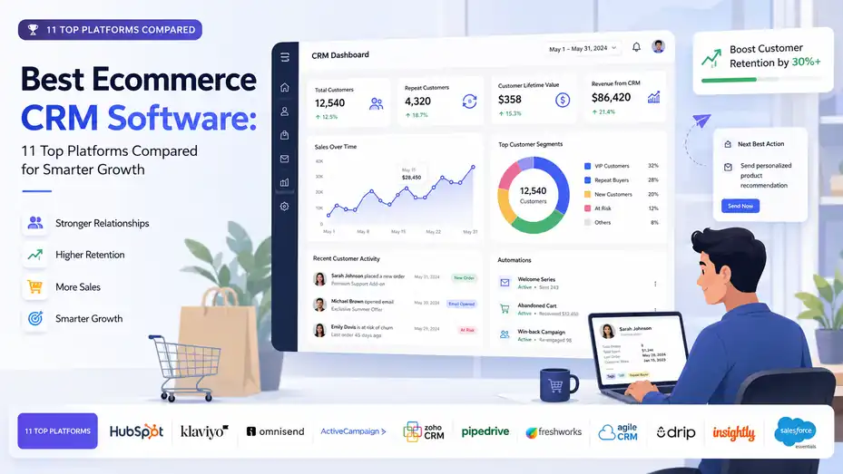 An informative illustration about Best Ecommerce CRM Software: 11 Top Platforms Compared for Smarter Growth