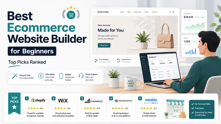 An informative illustration about Best Ecommerce Website Builder for Beginners: Top Picks Ranked