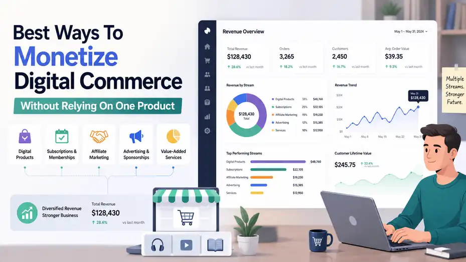 An informative illustration about Best Ways To Monetize Digital Commerce Without Relying On One Product