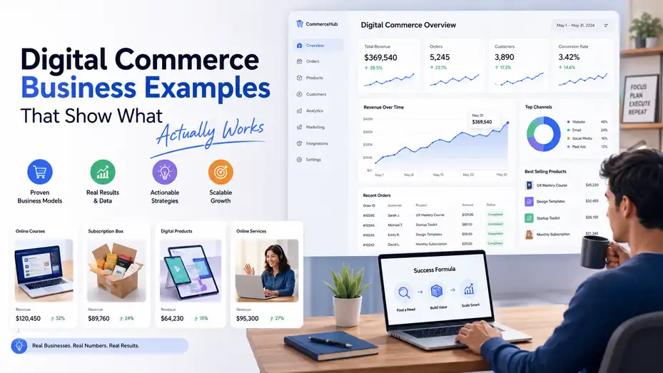 An informative illustration about Digital Commerce Business Examples That Show What Actually Works