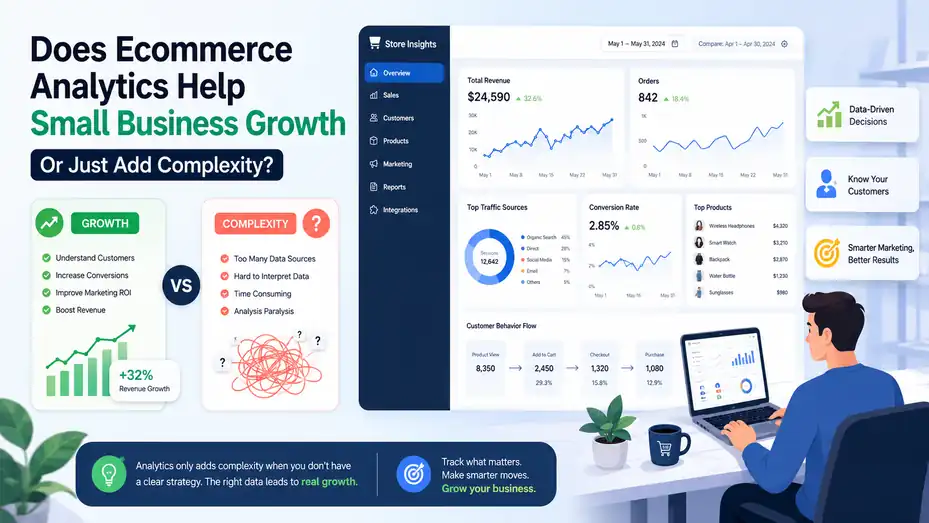 An informative illustration about Does Ecommerce Analytics Help Small Business Growth Or Just Add Complexity?