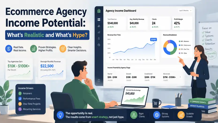 An informative illustration about Ecommerce Agency Income Potential: What’s Realistic and What’s Hype?