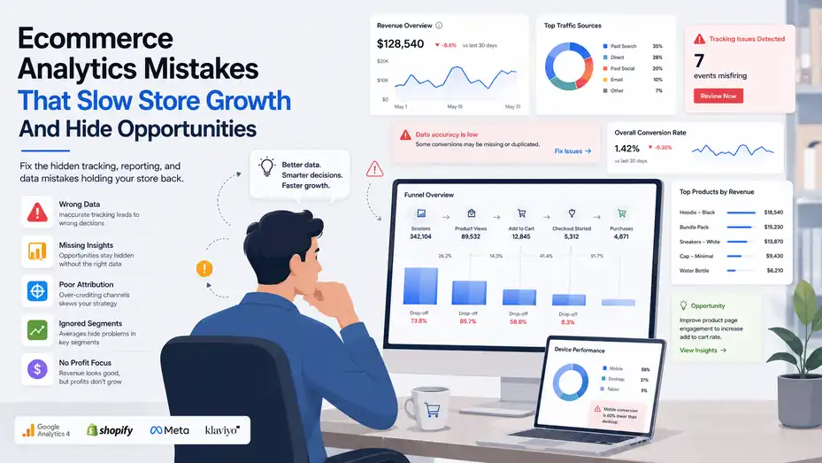 An informative illustration about Ecommerce Analytics Mistakes That Slow Store Growth And Hide Opportunities
