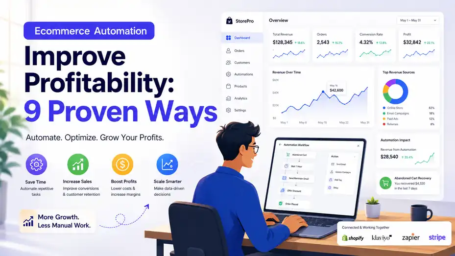 An informative illustration about Ecommerce Automation Improve Profitability: 9 Proven Ways to Unlock More Growth