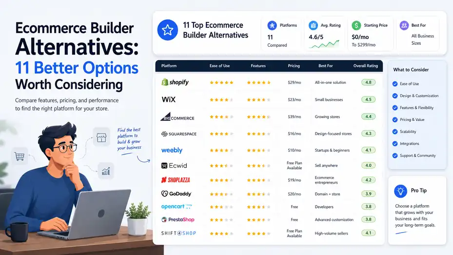 An informative illustration about Ecommerce Builder Alternatives: 11 Better Options Worth Considering