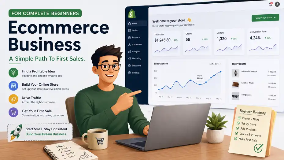 An informative illustration about Ecommerce Business For Complete Beginners: A Simple Path To First Sales