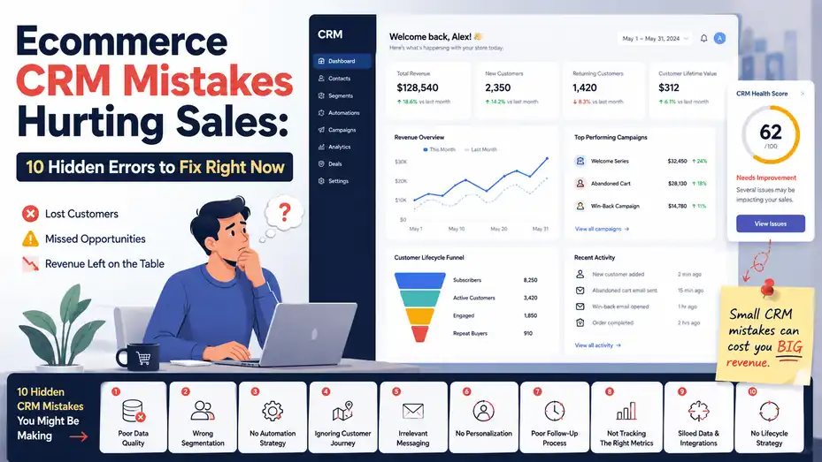 An informative illustration about Ecommerce CRM Mistakes Hurting Sales: 10 Hidden Errors to Fix Right Now