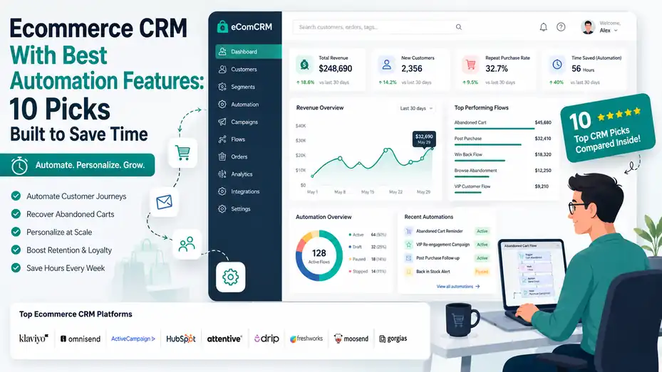 An informative illustration about Ecommerce CRM With Best Automation Features: 10 Picks Built to Save Time
