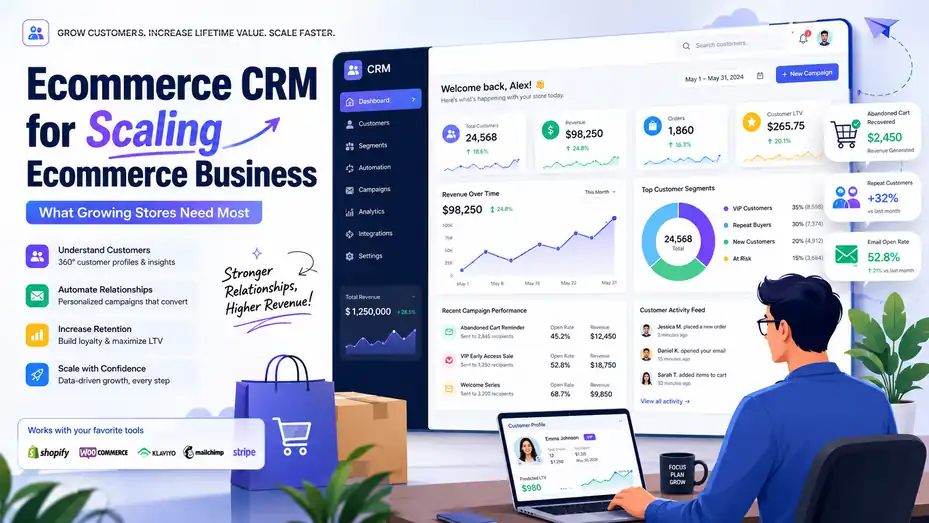 An informative illustration about Ecommerce CRM for Scaling Ecommerce Business: What Growing Stores Need Most