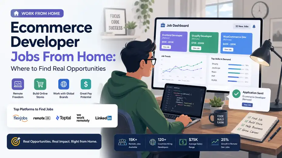 An informative illustration about Ecommerce Developer Jobs From Home Where to Find Real Opportunities