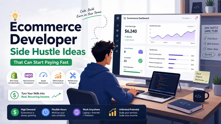 An informative illustration about Ecommerce Developer Side Hustle Ideas That Can Start Paying Fast