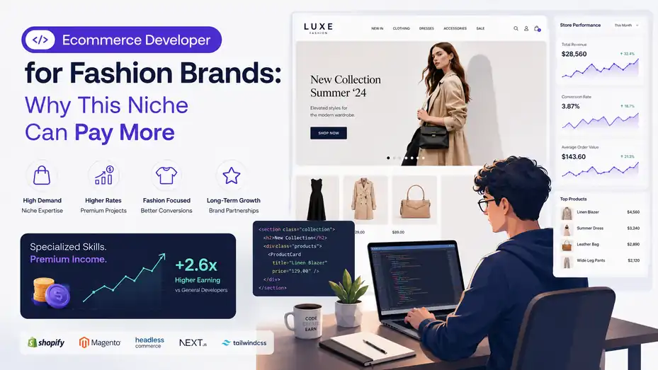 An informative illustration about Ecommerce Developer for Fashion Brands: Why This Niche Can Pay More