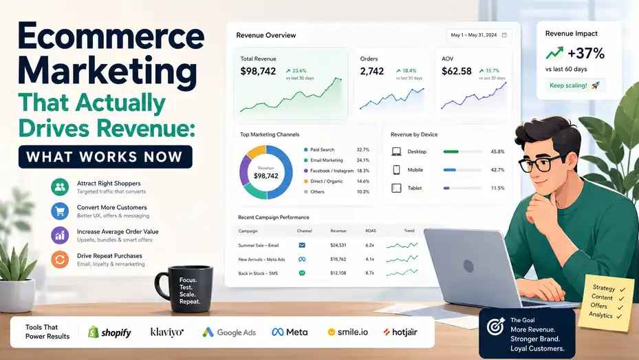 An informative illustration about Ecommerce Marketing That Actually Drives Revenue: What Works Now