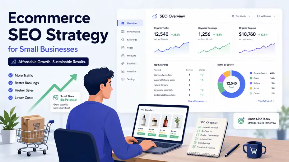An informative illustration about Ecommerce SEO Strategy for Small Businesses That Need Affordable Growth