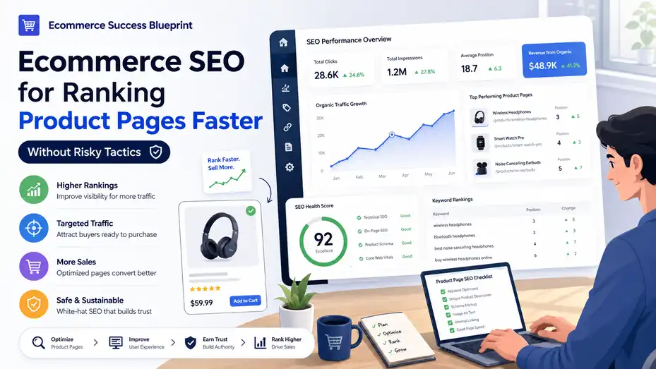 An informative illustration about Ecommerce SEO for Ranking Product Pages Faster Without Risky Tactics