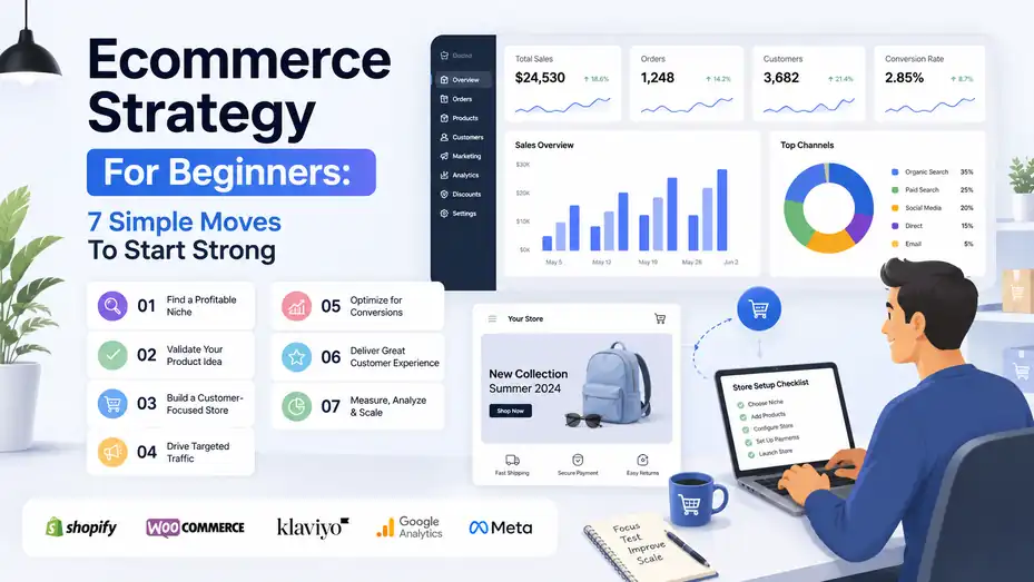 An informative illustration about Ecommerce Strategy For Beginners: 7 Simple Moves To Start Strong