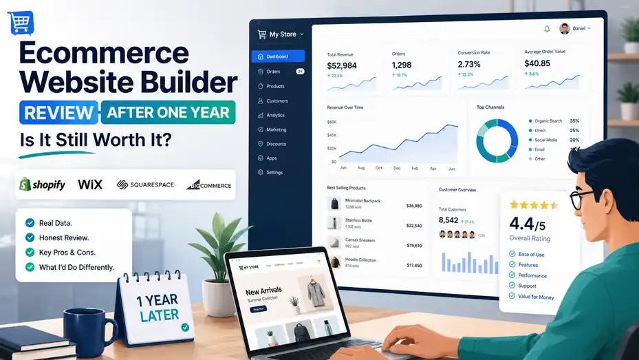 An informative illustration about Ecommerce Website Builder Review After One Year: Is It Still Worth It?