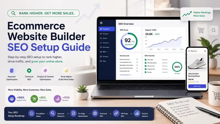 An informative illustration about Ecommerce Website Builder SEO Setup Guide: Rank Higher and Get More Sales