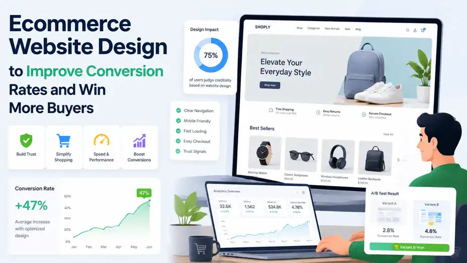 An informative illustration about Ecommerce Website Design to Improve Conversion Rates and Win More Buyers