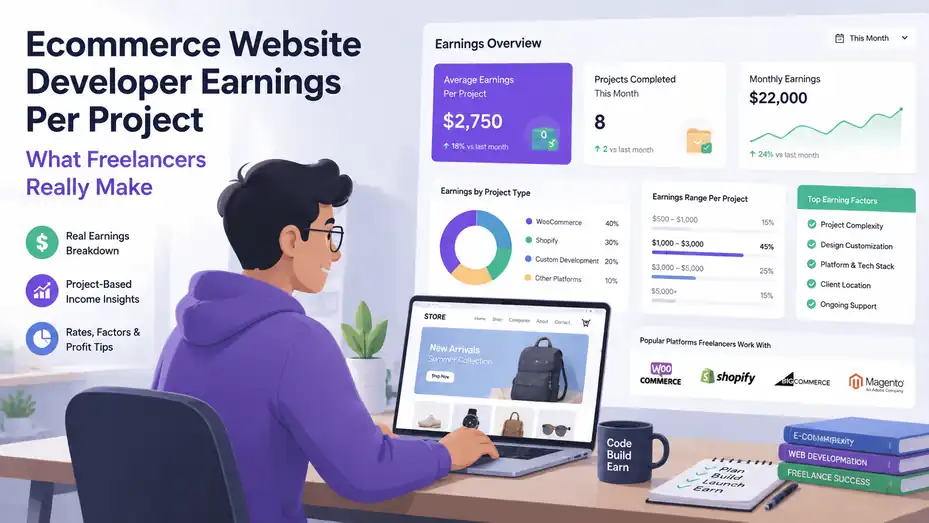 An informative illustration about Ecommerce Website Developer Earnings Per Project: What Freelancers Really Make
