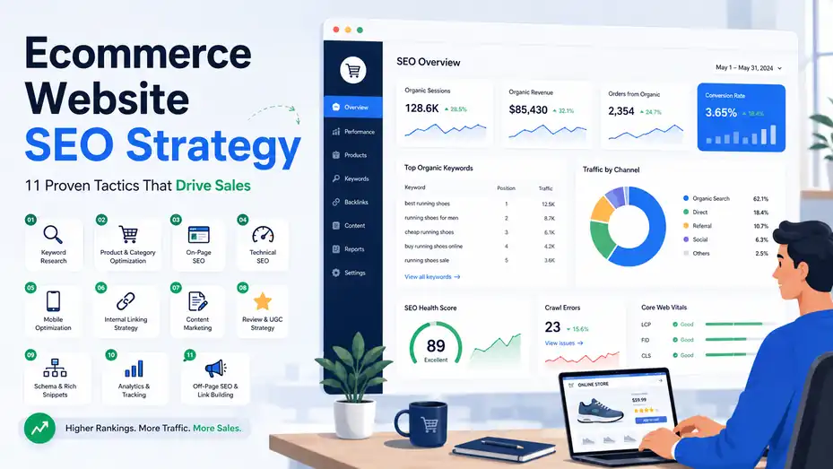 An informative illustration about Ecommerce Website SEO Strategy: 11 Proven Tactics That Drive Sales
