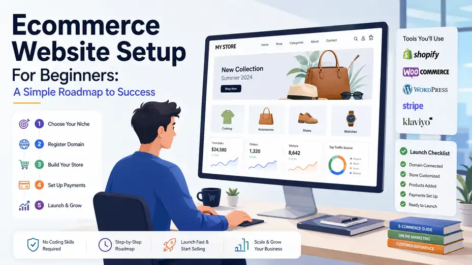 An informative illustration about Ecommerce Website Setup For Beginners: A Simple Roadmap to Success