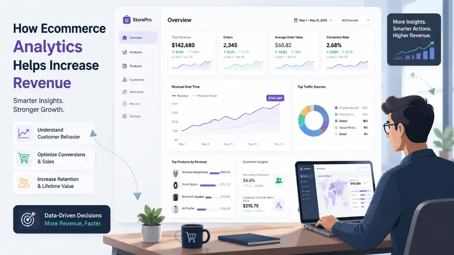 An informative illustration about How Ecommerce Analytics Helps Increase Revenue Faster Than Most Stores Expect