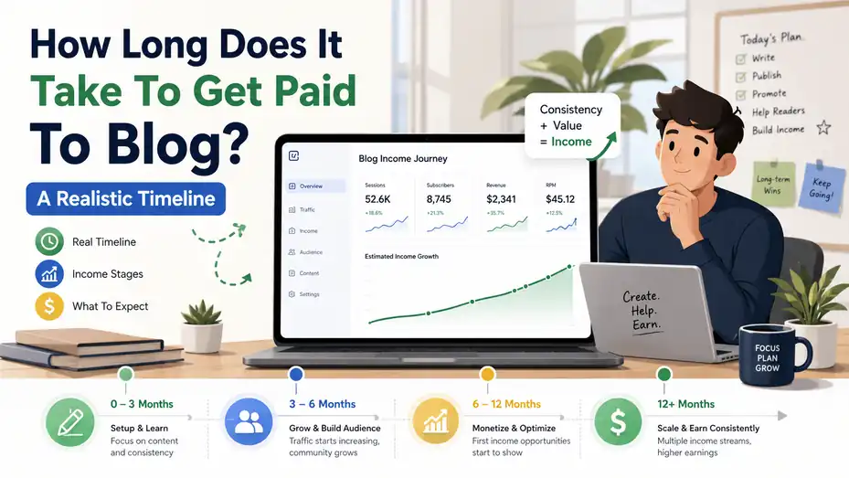 An informative illustration about How Long Does It Take To Get Paid To Blog? A Realistic Timeline