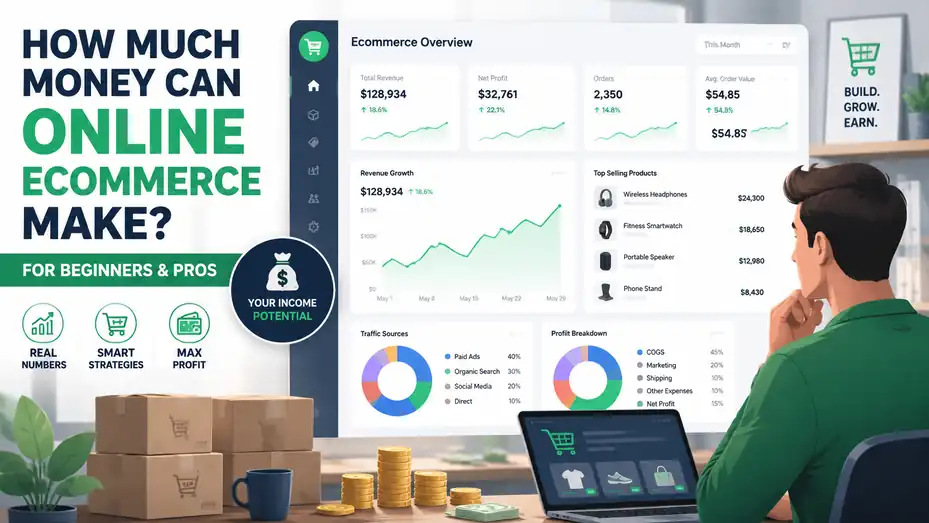 An informative illustration about How Much Money Can Online Ecommerce Make for Beginners and Pros?