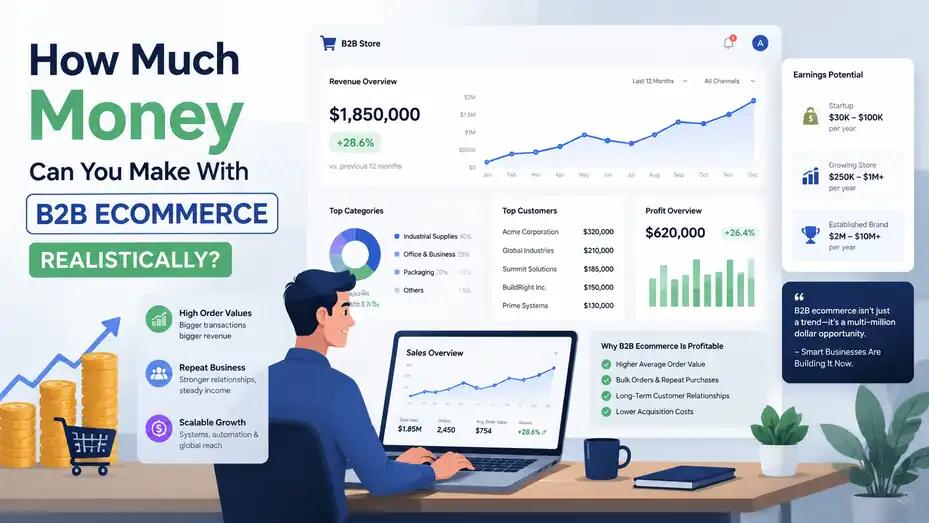 An informative illustration about How Much Money Can You Make With B2B Ecommerce Realistically?