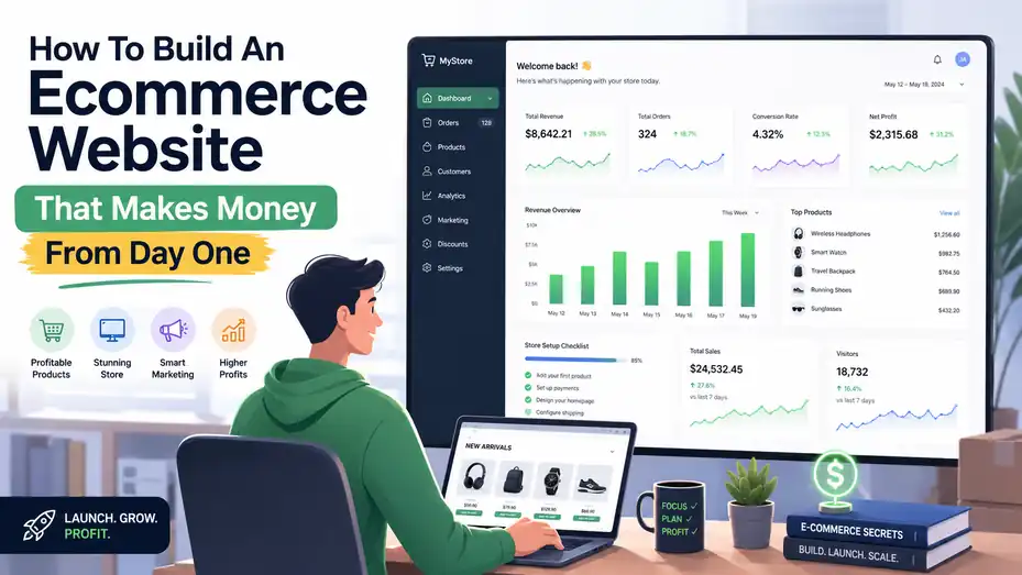 An informative illustration about How To Build An Ecommerce Website That Makes Money From Day One