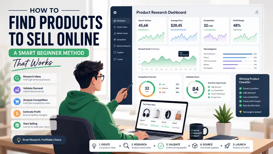 An informative illustration about How To Find Products To Sell Online: A Smart Beginner Method That Works