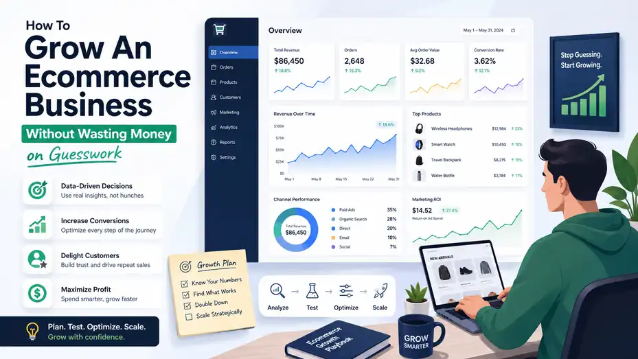 An informative illustration about How To Grow An Ecommerce Business Without Wasting Money on Guesswork