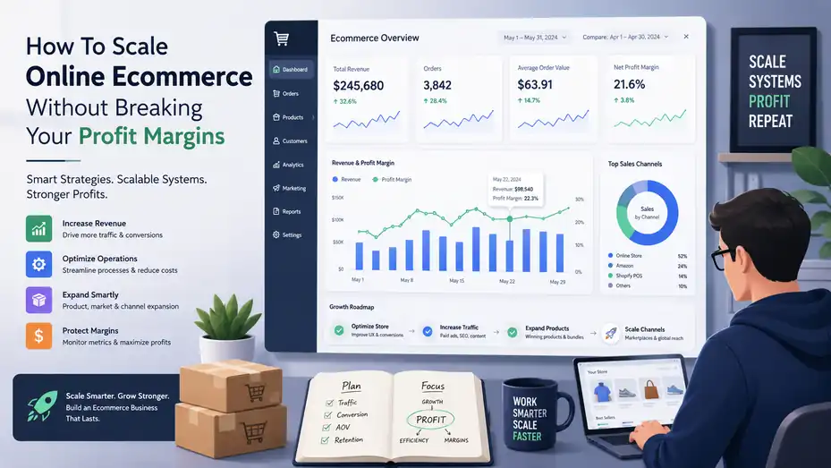 An informative illustration about How To Scale Online Ecommerce Without Breaking Your Profit Margins