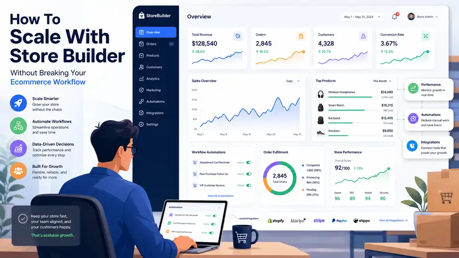 An informative illustration about How To Scale With Store Builder Without Breaking Your Ecommerce Workflow