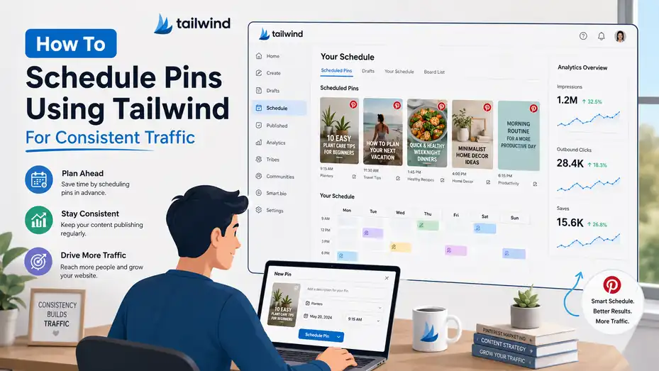 An informative illustration about How To Schedule Pins Using Tailwind For Consistent Traffic