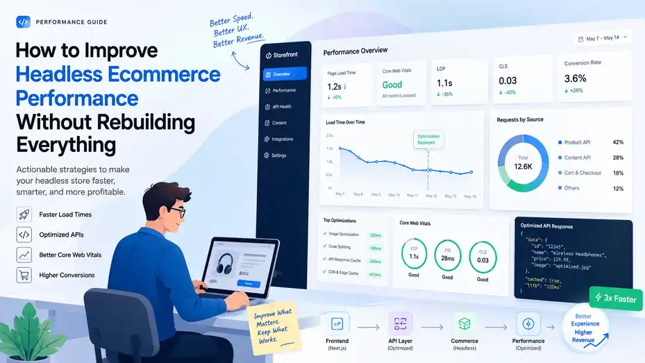 An informative illustration about How to Improve Headless Ecommerce Performance Without Rebuilding Everything