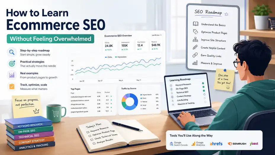 An informative illustration about How to Learn Ecommerce SEO Without Feeling Overwhelmed