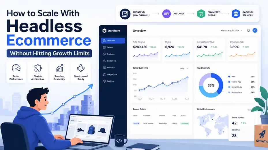 An informative illustration about How to Scale With Headless Ecommerce Without Hitting Growth Limits