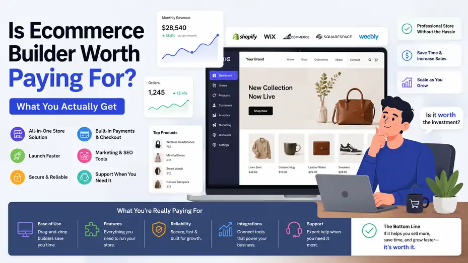 An informative illustration about Is Ecommerce Builder Worth Paying For? What You Actually Get