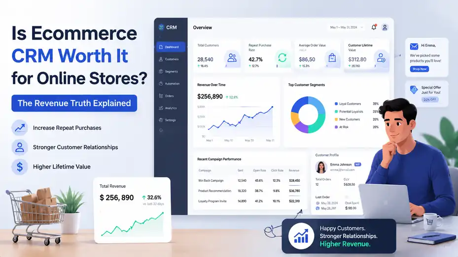 An informative illustration about Is Ecommerce CRM Worth It for Online Stores? The Revenue Truth Explained