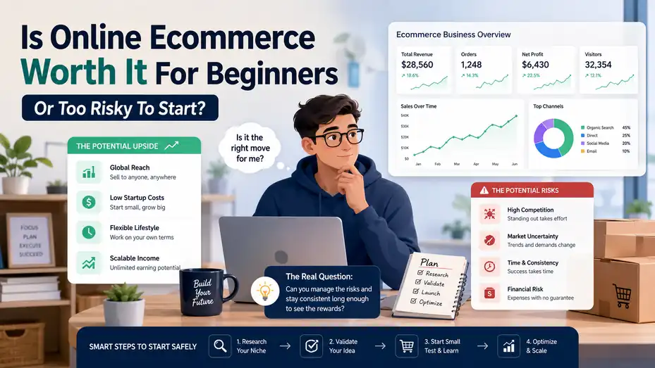 An informative illustration about Is Online Ecommerce Worth It For Beginners Or Too Risky To Start?