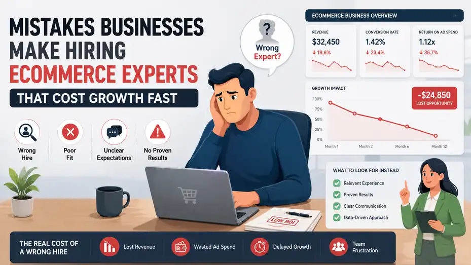 An informative illustration about Mistakes Businesses Make Hiring Ecommerce Experts That Cost Growth Fast